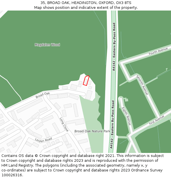 35, BROAD OAK, HEADINGTON, OXFORD, OX3 8TS: Location map and indicative extent of plot