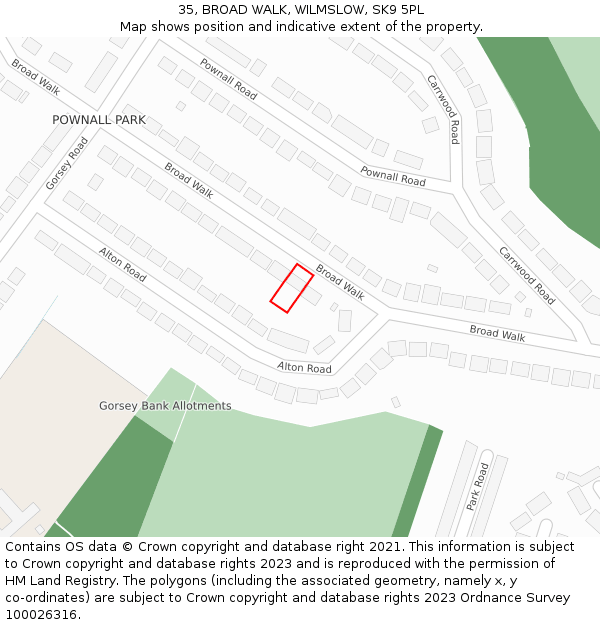 35, BROAD WALK, WILMSLOW, SK9 5PL: Location map and indicative extent of plot