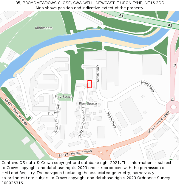 35, BROADMEADOWS CLOSE, SWALWELL, NEWCASTLE UPON TYNE, NE16 3DD: Location map and indicative extent of plot