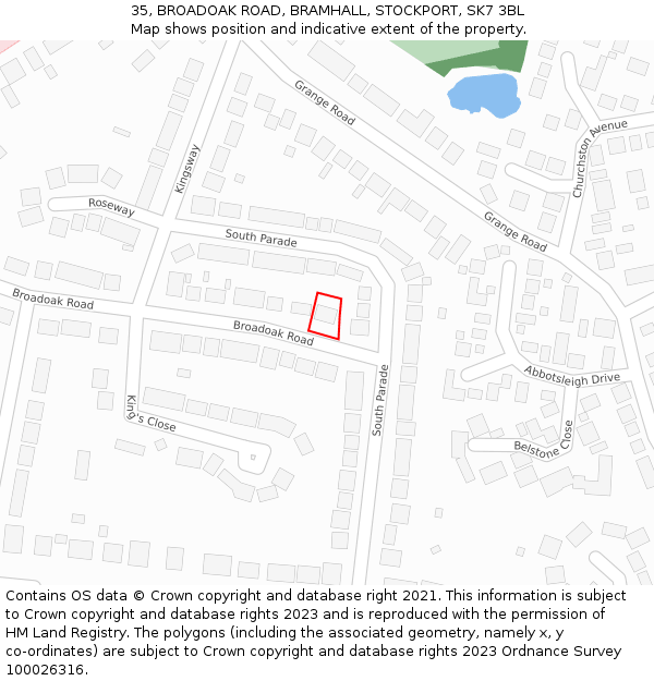 35, BROADOAK ROAD, BRAMHALL, STOCKPORT, SK7 3BL: Location map and indicative extent of plot