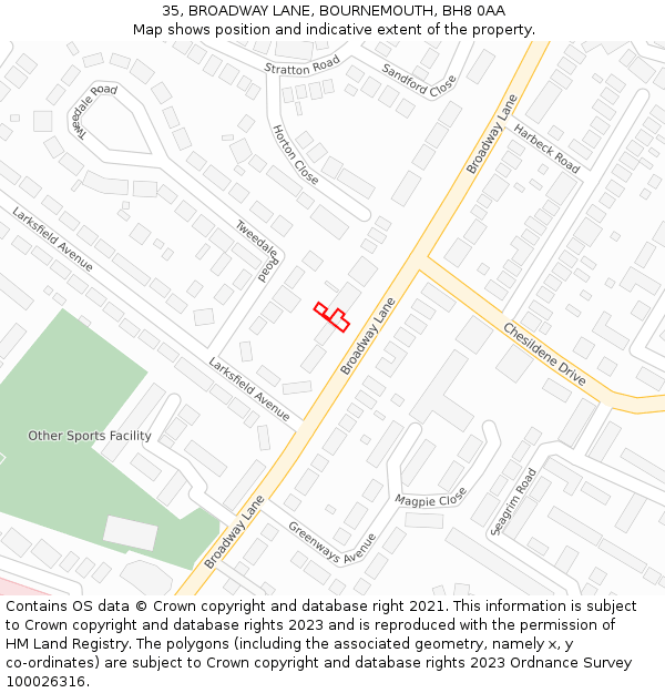 35, BROADWAY LANE, BOURNEMOUTH, BH8 0AA: Location map and indicative extent of plot