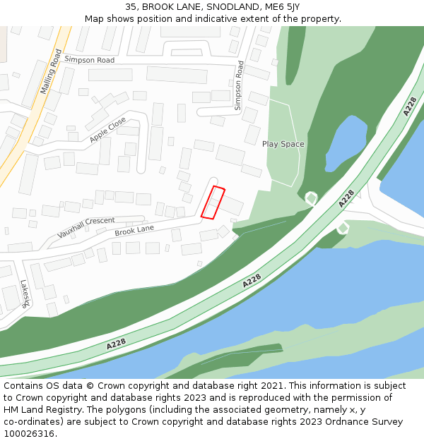 35, BROOK LANE, SNODLAND, ME6 5JY: Location map and indicative extent of plot