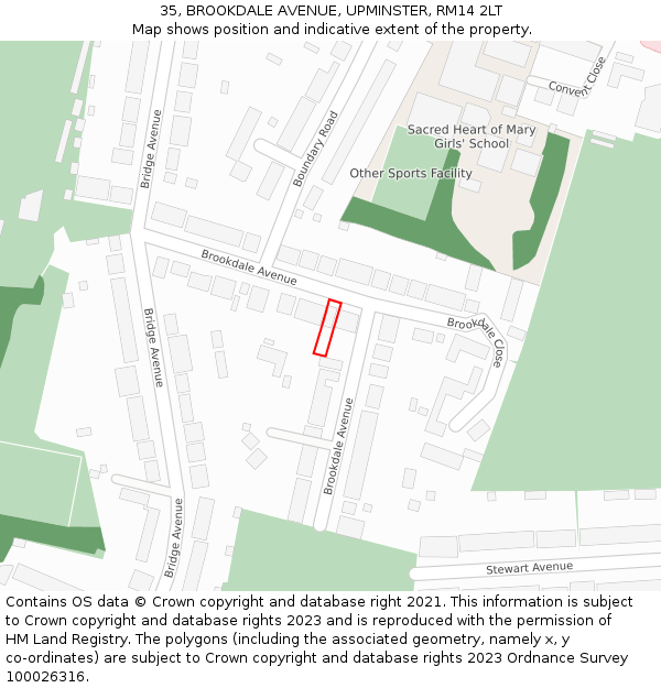 35, BROOKDALE AVENUE, UPMINSTER, RM14 2LT: Location map and indicative extent of plot