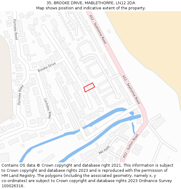 35, BROOKE DRIVE, MABLETHORPE, LN12 2DA: Location map and indicative extent of plot