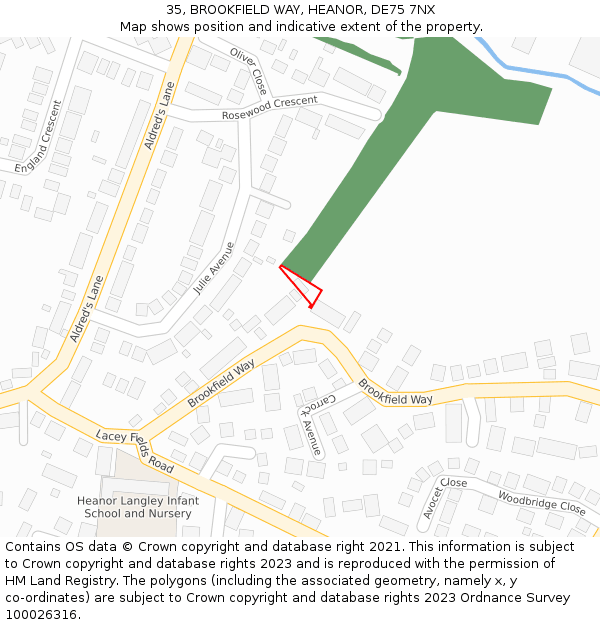 35, BROOKFIELD WAY, HEANOR, DE75 7NX: Location map and indicative extent of plot
