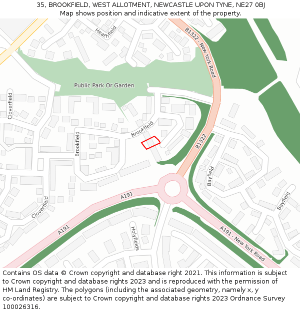 35, BROOKFIELD, WEST ALLOTMENT, NEWCASTLE UPON TYNE, NE27 0BJ: Location map and indicative extent of plot