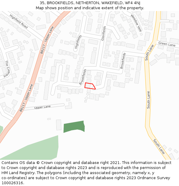 35, BROOKFIELDS, NETHERTON, WAKEFIELD, WF4 4NJ: Location map and indicative extent of plot