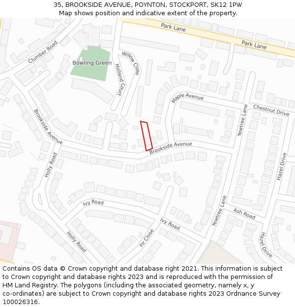 35, BROOKSIDE AVENUE, POYNTON, STOCKPORT, SK12 1PW: Location map and indicative extent of plot