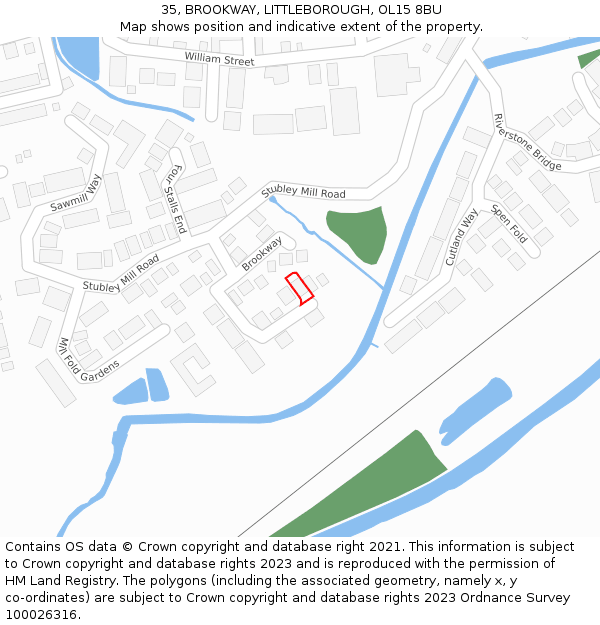 35, BROOKWAY, LITTLEBOROUGH, OL15 8BU: Location map and indicative extent of plot