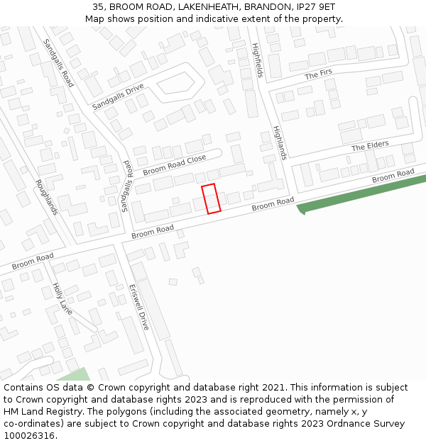 35, BROOM ROAD, LAKENHEATH, BRANDON, IP27 9ET: Location map and indicative extent of plot