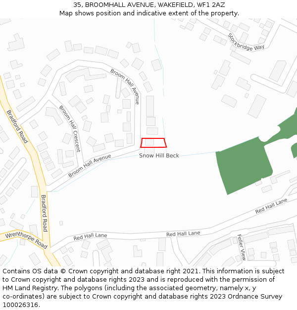 35, BROOMHALL AVENUE, WAKEFIELD, WF1 2AZ: Location map and indicative extent of plot