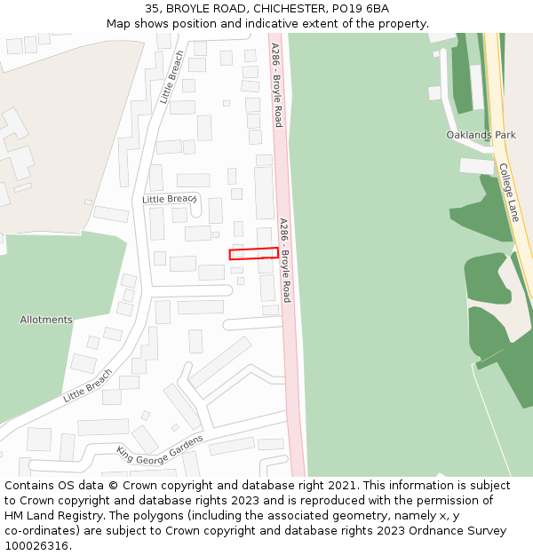 35, BROYLE ROAD, CHICHESTER, PO19 6BA: Location map and indicative extent of plot