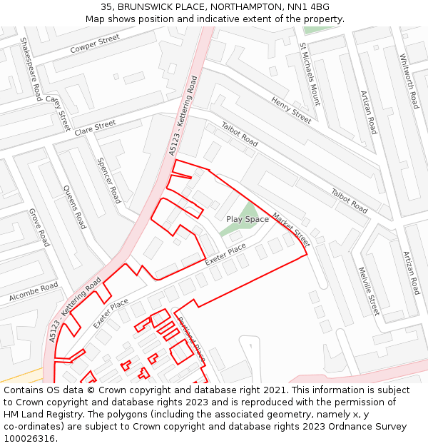 35, BRUNSWICK PLACE, NORTHAMPTON, NN1 4BG: Location map and indicative extent of plot