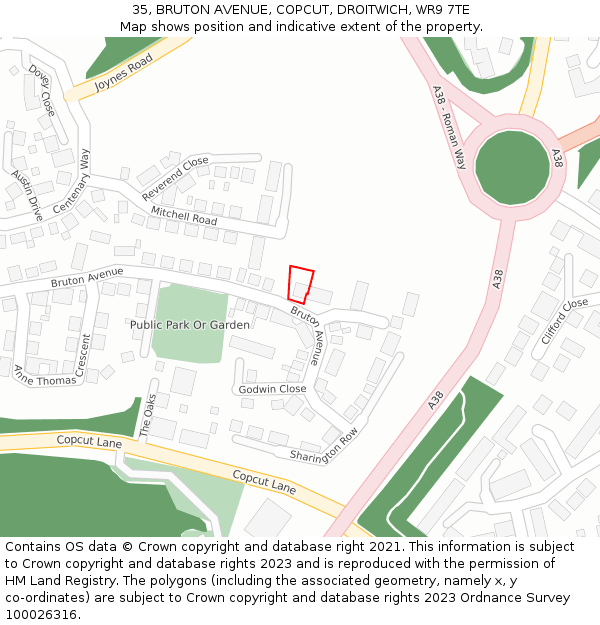 35, BRUTON AVENUE, COPCUT, DROITWICH, WR9 7TE: Location map and indicative extent of plot