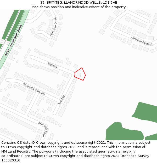 35, BRYNTEG, LLANDRINDOD WELLS, LD1 5HB: Location map and indicative extent of plot