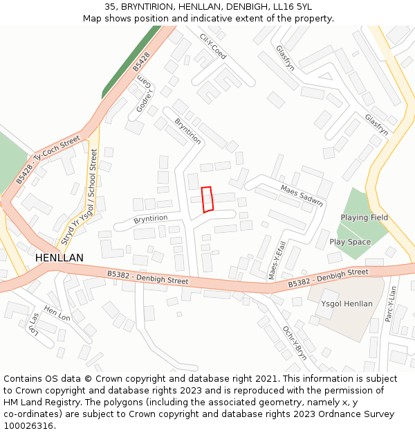 35, BRYNTIRION, HENLLAN, DENBIGH, LL16 5YL: Location map and indicative extent of plot