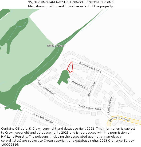 35, BUCKINGHAM AVENUE, HORWICH, BOLTON, BL6 6NS: Location map and indicative extent of plot