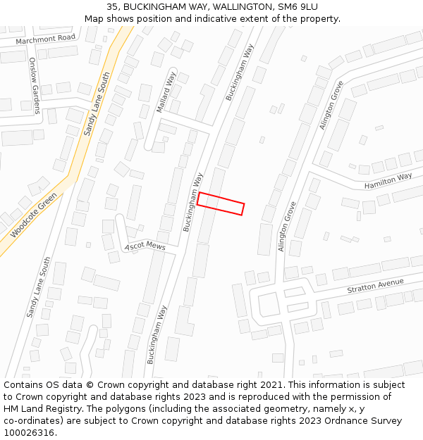 35, BUCKINGHAM WAY, WALLINGTON, SM6 9LU: Location map and indicative extent of plot