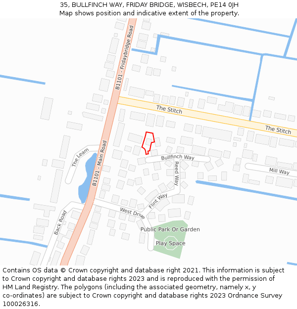 35, BULLFINCH WAY, FRIDAY BRIDGE, WISBECH, PE14 0JH: Location map and indicative extent of plot