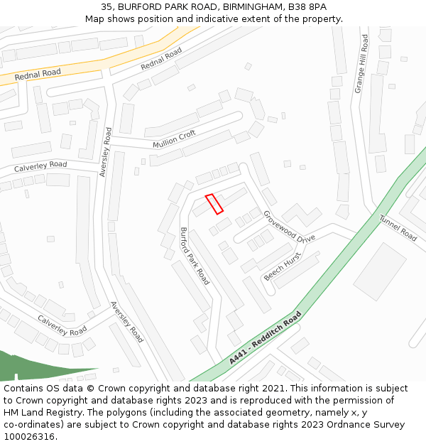 35, BURFORD PARK ROAD, BIRMINGHAM, B38 8PA: Location map and indicative extent of plot