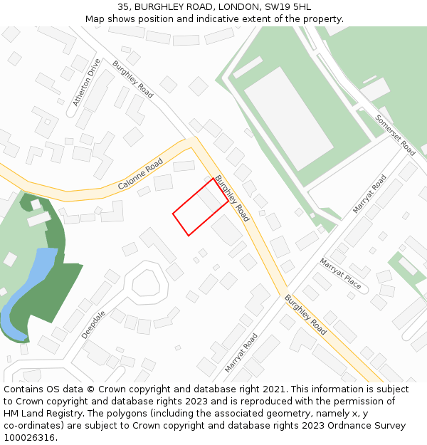 35, BURGHLEY ROAD, LONDON, SW19 5HL: Location map and indicative extent of plot