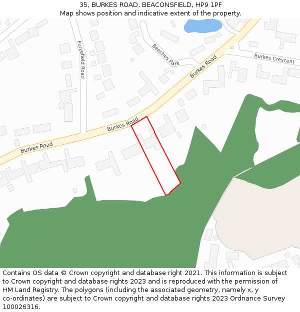 35, BURKES ROAD, BEACONSFIELD, HP9 1PF: Location map and indicative extent of plot