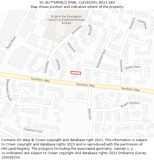 35, BUTTERFIELD PARK, CLEVEDON, BS21 5ED: Location map and indicative extent of plot