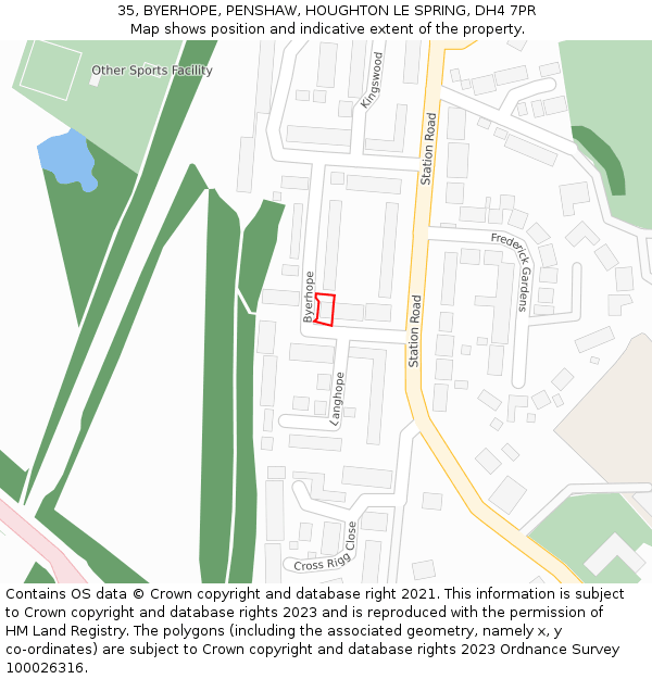 35, BYERHOPE, PENSHAW, HOUGHTON LE SPRING, DH4 7PR: Location map and indicative extent of plot