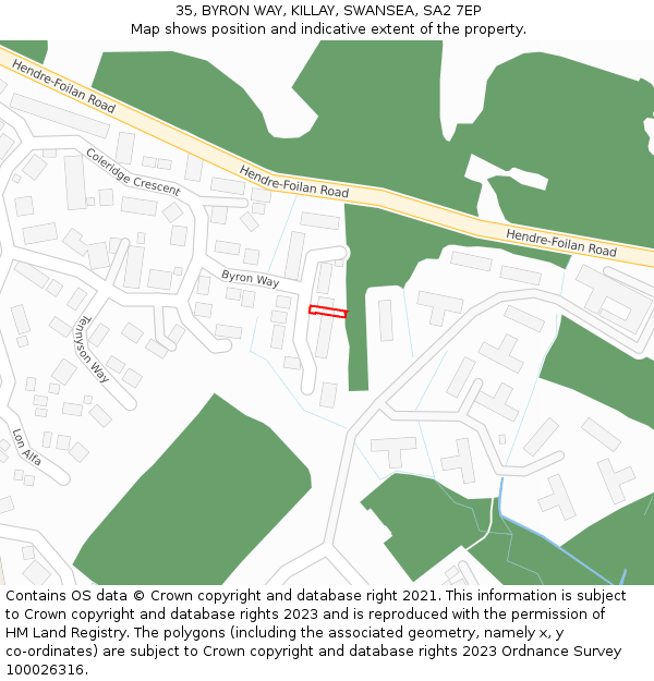 35, BYRON WAY, KILLAY, SWANSEA, SA2 7EP: Location map and indicative extent of plot