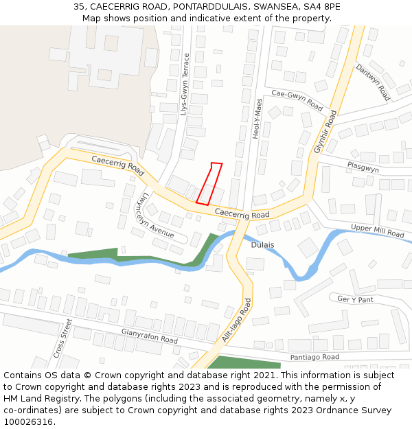 35, CAECERRIG ROAD, PONTARDDULAIS, SWANSEA, SA4 8PE: Location map and indicative extent of plot