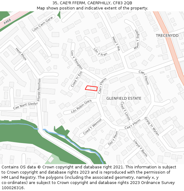 35, CAE'R FFERM, CAERPHILLY, CF83 2QB: Location map and indicative extent of plot