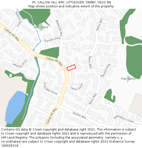 35, CALLOW HILL WAY, LITTLEOVER, DERBY, DE23 3RJ: Location map and indicative extent of plot