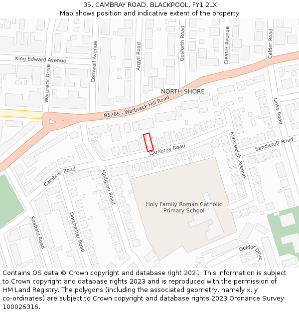 35, CAMBRAY ROAD, BLACKPOOL, FY1 2LX: Location map and indicative extent of plot