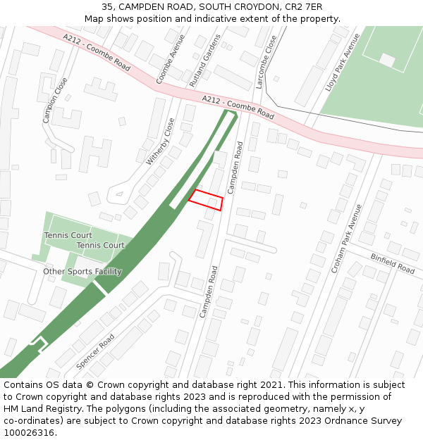 35, CAMPDEN ROAD, SOUTH CROYDON, CR2 7ER: Location map and indicative extent of plot