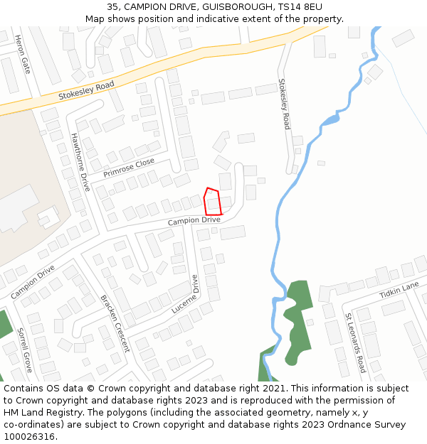 35, CAMPION DRIVE, GUISBOROUGH, TS14 8EU: Location map and indicative extent of plot