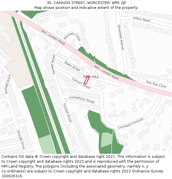 35, CANNON STREET, WORCESTER, WR5 2JP: Location map and indicative extent of plot