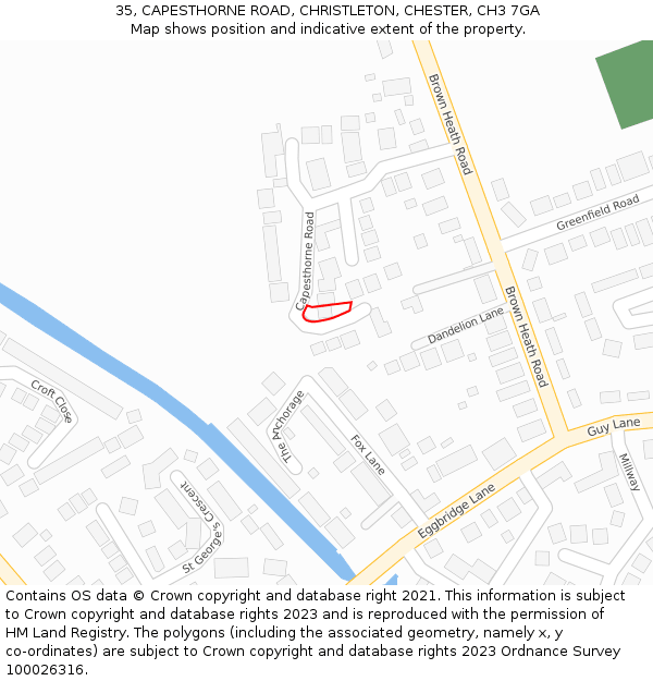 35, CAPESTHORNE ROAD, CHRISTLETON, CHESTER, CH3 7GA: Location map and indicative extent of plot