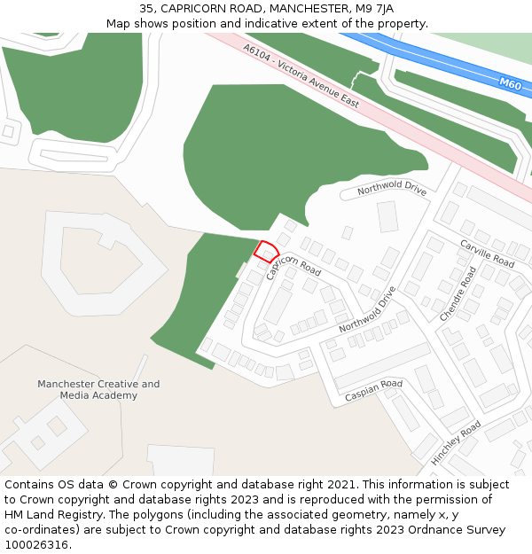 35, CAPRICORN ROAD, MANCHESTER, M9 7JA: Location map and indicative extent of plot