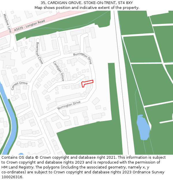 35, CARDIGAN GROVE, STOKE-ON-TRENT, ST4 8XY: Location map and indicative extent of plot