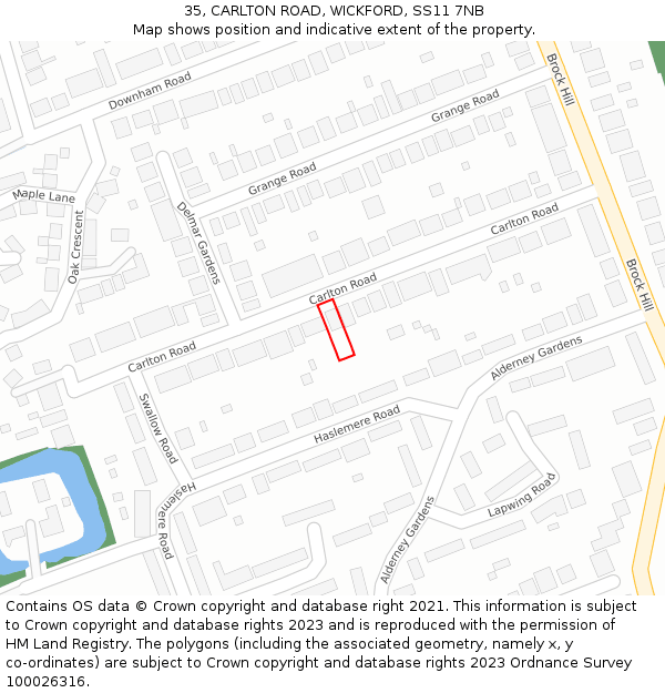 35, CARLTON ROAD, WICKFORD, SS11 7NB: Location map and indicative extent of plot