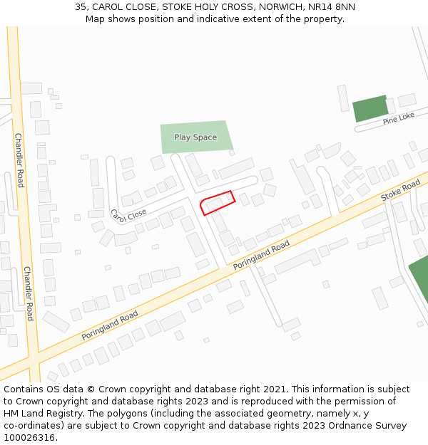 35, CAROL CLOSE, STOKE HOLY CROSS, NORWICH, NR14 8NN: Location map and indicative extent of plot