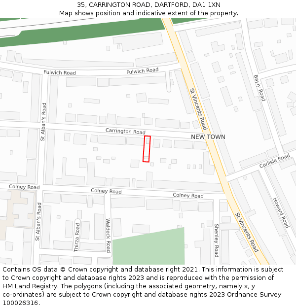 35, CARRINGTON ROAD, DARTFORD, DA1 1XN: Location map and indicative extent of plot