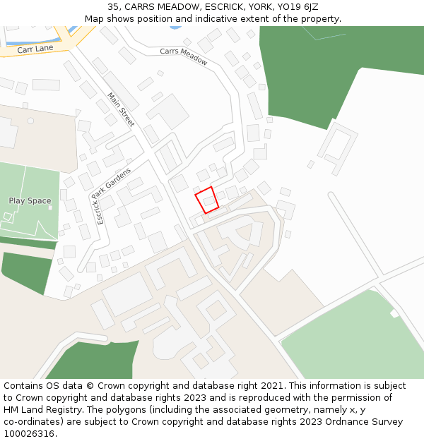 35, CARRS MEADOW, ESCRICK, YORK, YO19 6JZ: Location map and indicative extent of plot