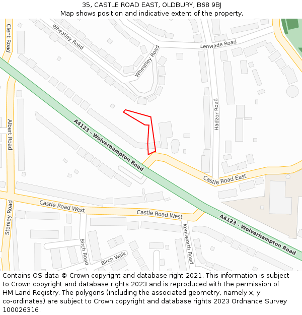 35, CASTLE ROAD EAST, OLDBURY, B68 9BJ: Location map and indicative extent of plot