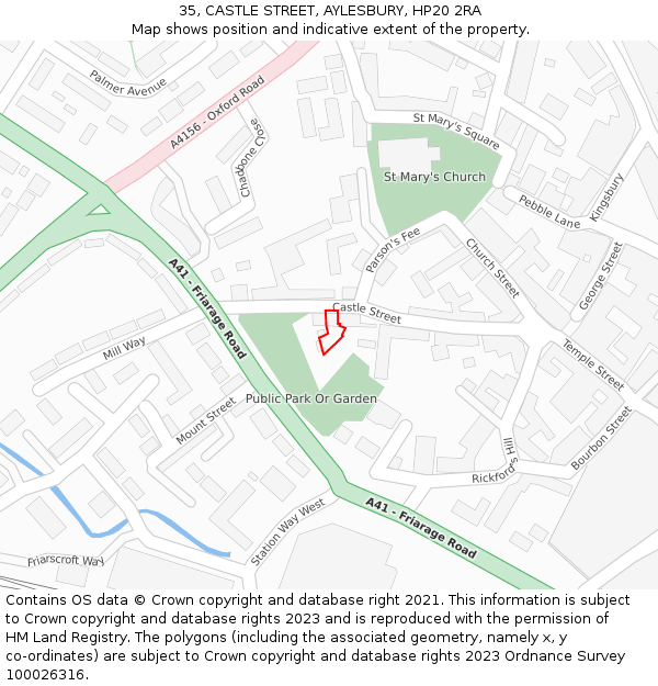 35, CASTLE STREET, AYLESBURY, HP20 2RA: Location map and indicative extent of plot