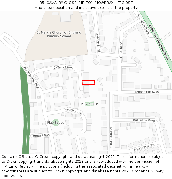 35, CAVALRY CLOSE, MELTON MOWBRAY, LE13 0SZ: Location map and indicative extent of plot
