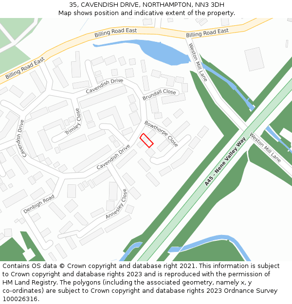 35, CAVENDISH DRIVE, NORTHAMPTON, NN3 3DH: Location map and indicative extent of plot