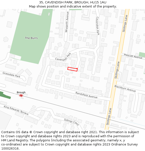 35, CAVENDISH PARK, BROUGH, HU15 1AU: Location map and indicative extent of plot