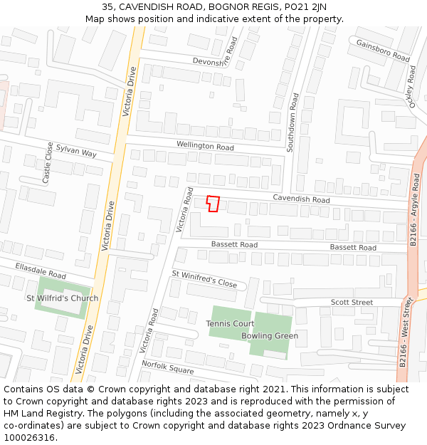 35, CAVENDISH ROAD, BOGNOR REGIS, PO21 2JN: Location map and indicative extent of plot