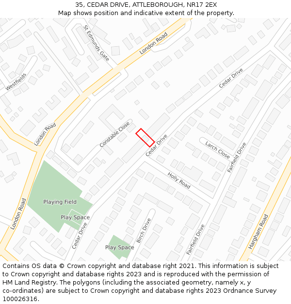 35, CEDAR DRIVE, ATTLEBOROUGH, NR17 2EX: Location map and indicative extent of plot
